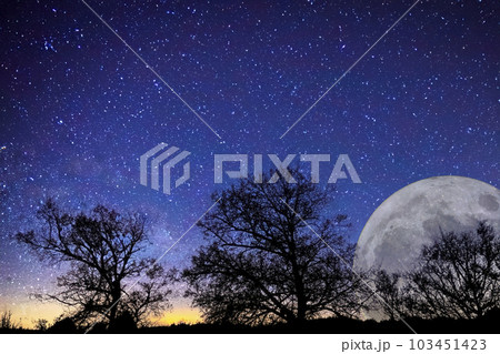 Blue Moon. Super Full moon august. Moon bright. Stars. The background full of stars in the galaxy. Horizontal photography. Galaxy. Luna azul. Blue Moon. 30 - 31 August supermoon 2023. Blue Moon. Super Full moon august. Moon bright. Stars. The background full of stars in the galaxy. Horizontal photography. Galaxy. Luna azul. Blue Moon. 30 - 31 August supermoon 2023. 103451423