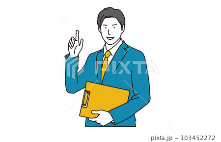 バインダーを持ち指差しをするビジネスマン バインダーを持ち指差しをするビジネスマン 103452272