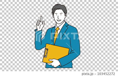 バインダーを持ち指差しをするビジネスマン バインダーを持ち指差しをするビジネスマン 103452272