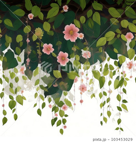 Adorn Your Walls with Hanging Tree Branches, Leaves, and Flowers for a Serene Atmosphere. Generative AI. 103453029