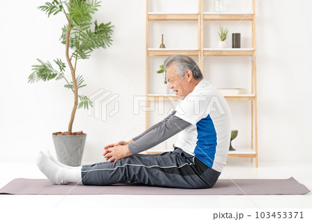 前屈をするシニア男性　ストレッチ 103453371