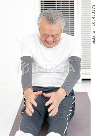 前屈をするシニア男性　ストレッチ 103453375