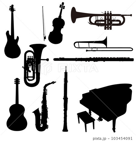 楽器の白黒シルエットイラストセット 103454091