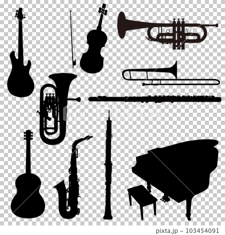 楽器の白黒シルエットイラストセット 103454091