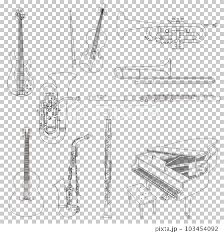 楽器の白黒線画イラストセット 103454092