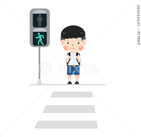 Kid student Walking Across Crosswalk Kid student Walking Across Crosswalk 103454095