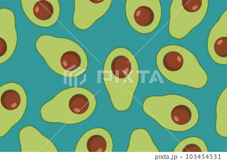 Avocado seamless vector pattern. Trendy childish pattern for decoration design, poster, textile. Simple vector illustration with vegetarian healthy food Avocado seamless vector pattern. Trendy childish pattern for decoration design, poster, textile. Simple vector illustration with vegetarian healthy food 103454531