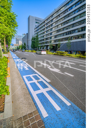 日本の東京都市景観 初真夏日…自転車専用レーン(奥は東京国際フォーラム西の交差点)=5月17日 日本の東京都市景観 初真夏日…自転車専用レーン(奥は東京国際フォーラム西の交差点)=5月17日 103455183