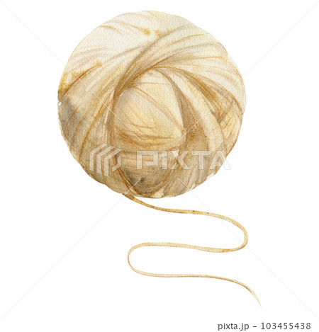 Hand drawn watercolor ball of yarn thread, for hobby, knitting, handmade fabric, natural color wool. Illustration isolated object on white background. Shop logo, print, website, business card, booklet Hand drawn watercolor ball of yarn thread, for hobby, knitting, handmade fabric, natural color wool. Illustration isolated object on white background. Shop logo, print, website, business card, booklet 103455438