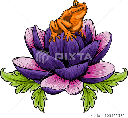 vector illustration of frog sits on a water lily flower 103455523
