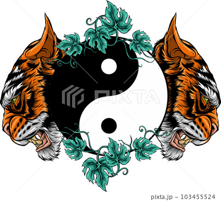vector illustration of two tiger head with yin yang symbol 103455524