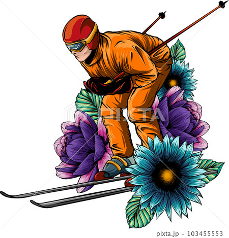 Vector illustration of skiing man with flower Vector illustration of skiing man with flower 103455553