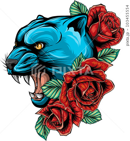 vector illustration of Panther with roses flower vector illustration of Panther with roses flower 103455554