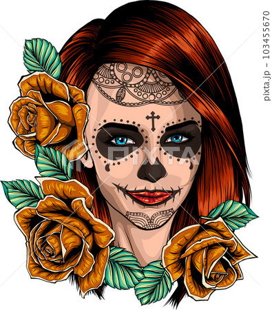 Vector illustration of Skull Woman with roses 103455670