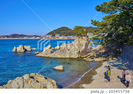 神奈川県三浦郡葉山町の森戸神社の裏手にある千貫松越しに北側の眺望 103455736