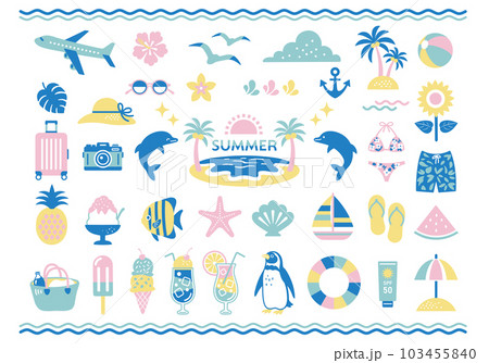 夏とビーチのイラストセット 夏とビーチのイラストセット 103455840
