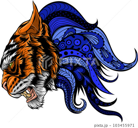 vector illustration of tiger head with decorative mandalas. vector illustration of tiger head with decorative mandalas. 103455971