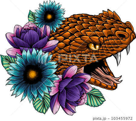 vector illustration of snake head with flower 103455972