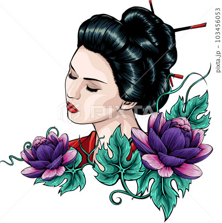 Vector illustration of Asian Geisha Woman with flower 103456053
