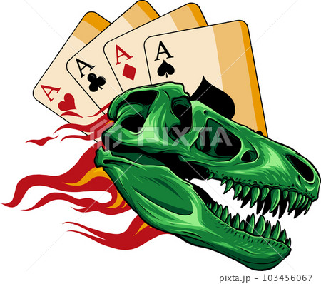 vector illustration of Dinosaur Skull with flames and poker card vector illustration of Dinosaur Skull with flames and poker card 103456067
