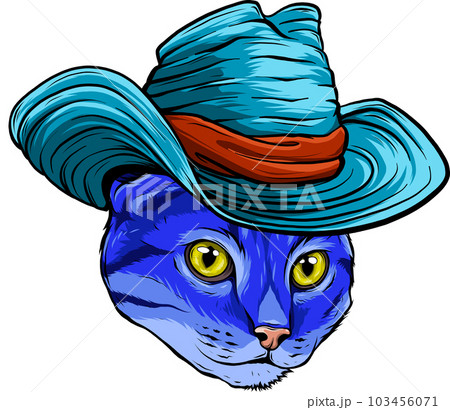 cat in cowboy hat mascot logo ,hand drawn illustration cat in cowboy hat mascot logo ,hand drawn illustration 103456071