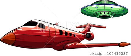 ufo hunting airplane cartoon on white background. ufo hunting airplane cartoon on white background. 103456087