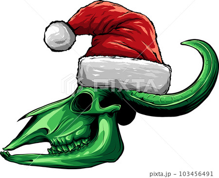 bull skull and Santa hat on white backgroundのイラスト素材 [103456491] - PIXTA