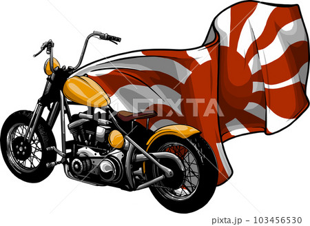Japanese bikers on motorcycles with flag of rising sun Japanese bikers on motorcycles with flag of rising sun 103456530
