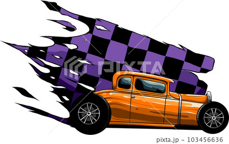 vector illustration of hot rod car with race flag vector illustration of hot rod car with race flag 103456636