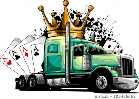 vector illustration of semi truck with crown and poker aces vector illustration of semi truck with crown and poker aces 103456665
