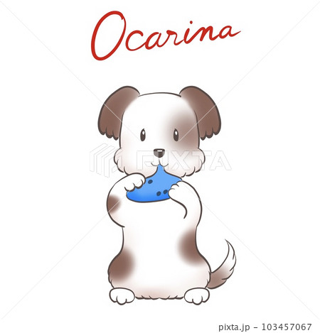 犬が楽しくオカリナを吹いているイラスト 103457067
