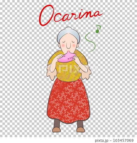 祖母高興地吹陶笛的插圖 祖母高興地吹陶笛的插圖 103457069