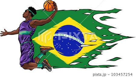 vector illustration of basketball player with brazil flag vector illustration of basketball player with brazil flag 103457254