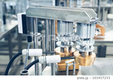 Industry concept using artificial intelligence in a smart factory. Construction of a Smart Factory pneumatic assembly line equipped with sensors and pneumatic equipment. 103457255