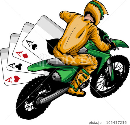 vector illustration of motocross with poker aces vector illustration of motocross with poker aces 103457256