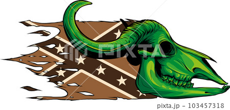 vector illustration of Confederate flag with buffalo skull, 103457318