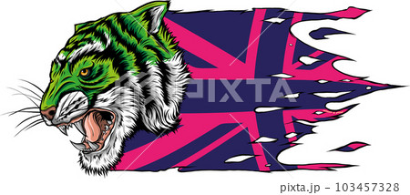 vector illustration of tiger head with British flag 103457328