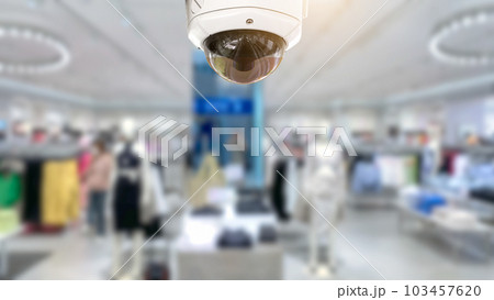 CCTV security panorama with shop store blurry background. 103457620