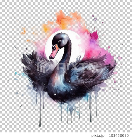 Watercolor black swan. Illustration AI Generative 103458050