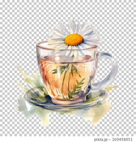 Watercolor chamomile tea. Illustration AI Generative 103458051
