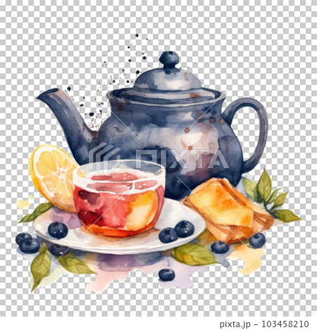 Watercolor tea with teapot. Illustration AI Generative Watercolor tea with teapot. Illustration AI Generative 103458210