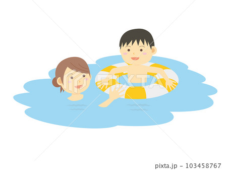 海水浴のイラスト_海で遊ぶ親子のイラスト_3 103458767