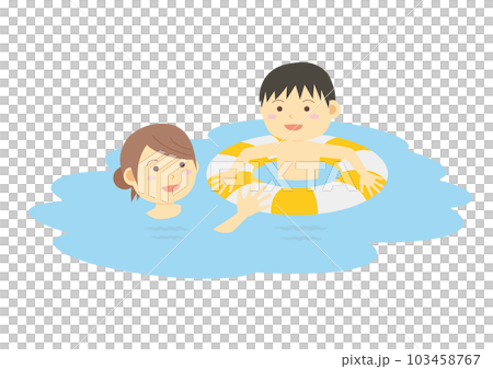 海水浴のイラスト_海で遊ぶ親子のイラスト_3 103458767