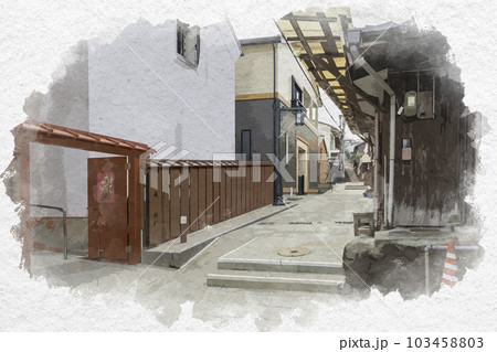 水彩画風　長崎　唐人屋敷跡　土神堂から天后堂への小路　長崎県長崎市 103458803