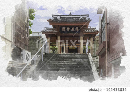 水彩画風　長崎　唐人屋敷跡　福建会館　長崎県長崎市 103458833