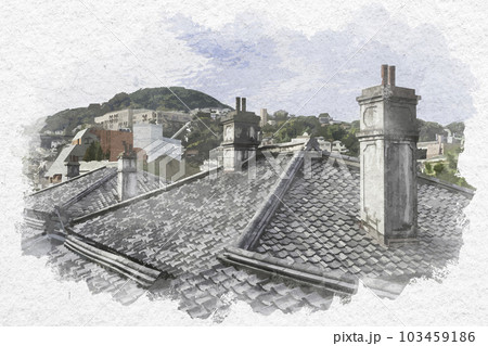 水彩画風 長崎 東山手洋風住宅群 長崎県長崎市 水彩画風 長崎 東山手洋風住宅群 長崎県長崎市 103459186