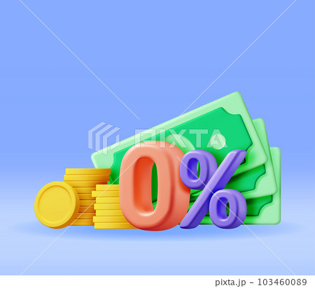 3D Realistic Zero Percent Sign Icon with Cash 3D Realistic Zero Percent Sign Icon with Cash 103460089