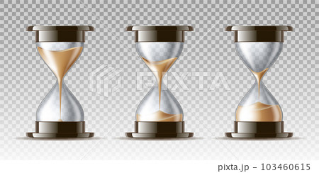 Sand falling in the hourglass in three different states 103460615