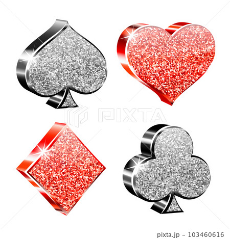 Classical Suit of playing cards. Illustration with glitter, shining dust. Classical Suit of playing cards. Illustration with glitter, shining dust. 103460616