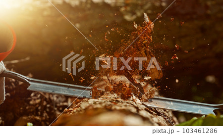 Detail of man cutting wooden bark in detail. Detail of man cutting wooden bark in detail. 103461286